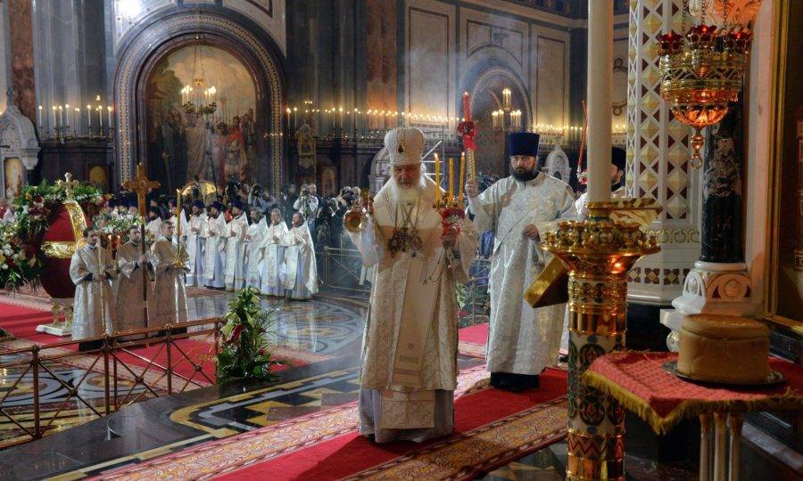 Святейший Патриарх Московский и всея Руси Кирилл в кафедральном соборном Храме Христа Спасителя в Москве